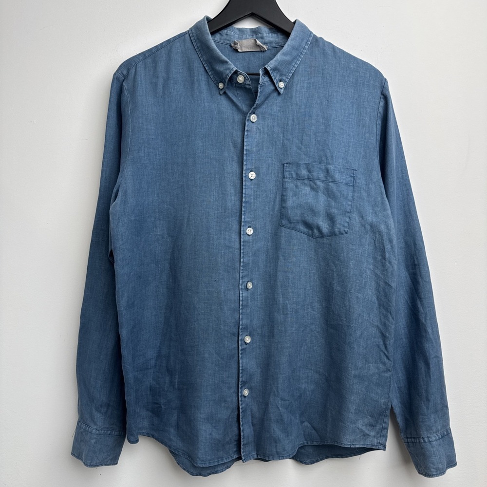 Everlane Linen Button Down Shirt Mens M Blue Long Sleeeve Casual Summer Vacation